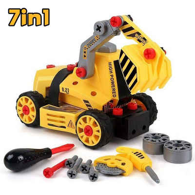 BeebeeRun Spielzeug-Bagger »7 in 1 DIY LKW Bagger Spielzeugauto-Set, Weihnachtsgeschenk«, (Set), Baustellenfahrzeuge, Montagenspielzeug für Kinder ab 3 Jahren