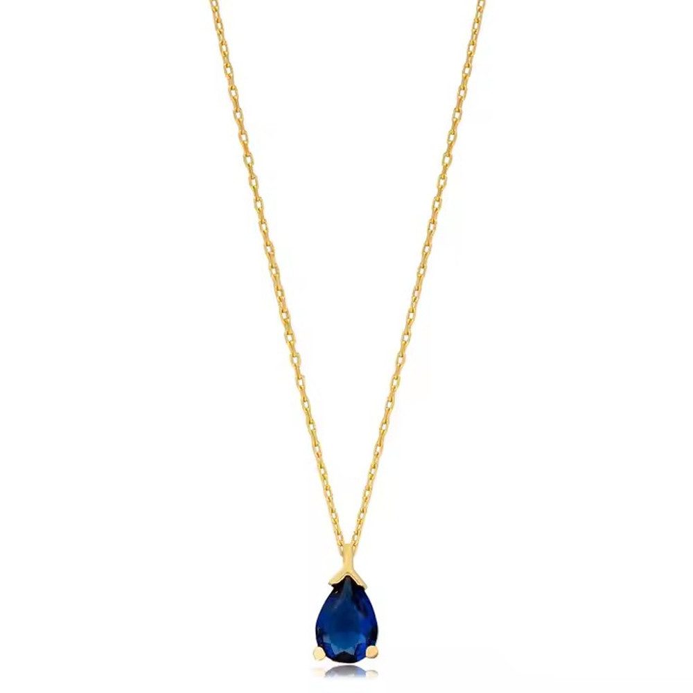 Silberkette zarte Kette mit Zirkon Anhänger, Zirkon blau