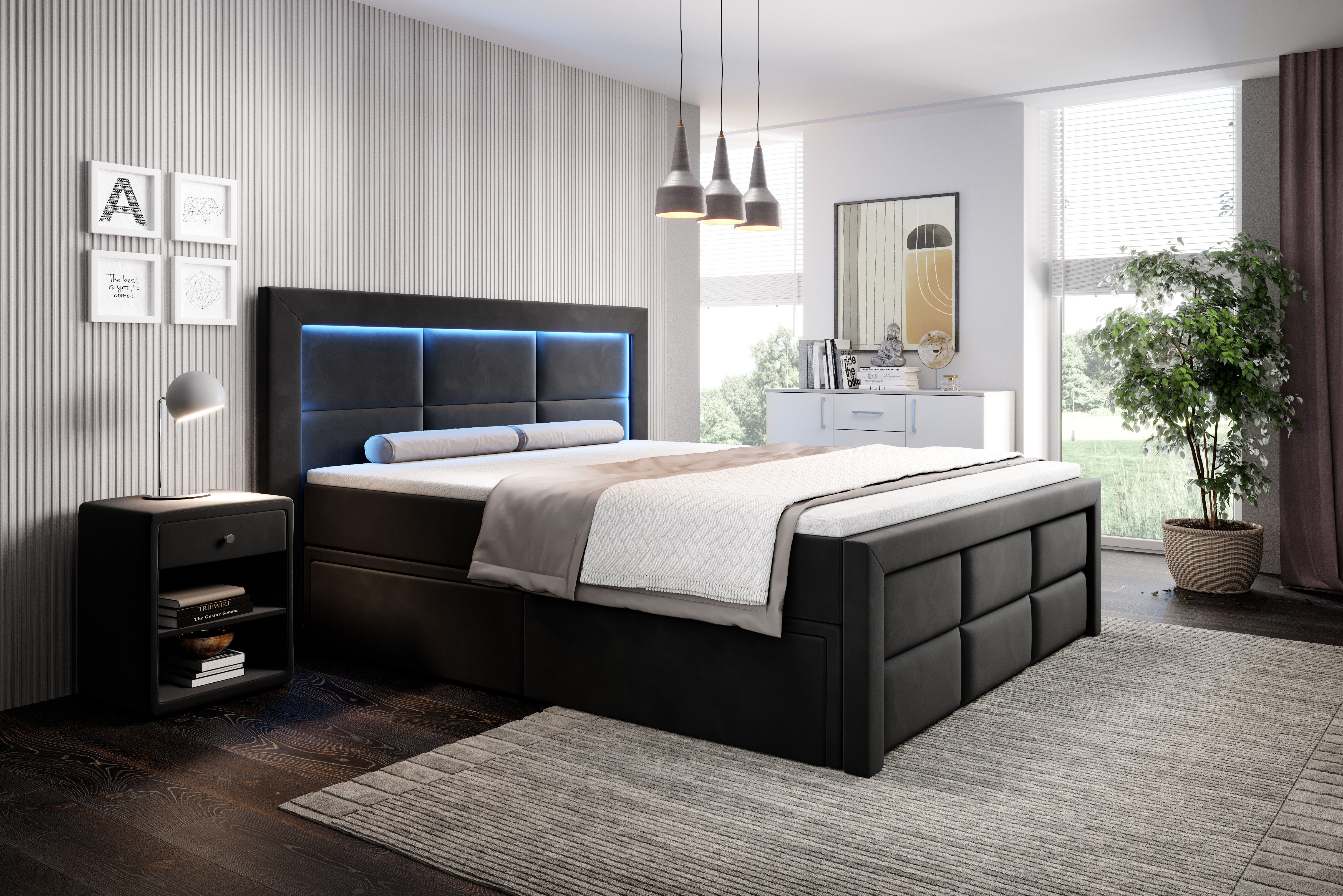 PROMETO Möbel Boxspringbett Schlafbett mit 2 Schubladen Bettkasten 180x200c günstig online kaufen