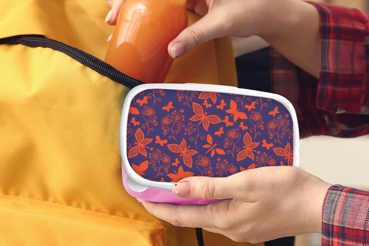 MuchoWow Lunchbox Mädchen, - Libelle Schmetterling Brotbox Rot - Snackbox, für Erwachsene, rosa Kunststoff, Brotdose - Kunststoff Muster, (2-tlg), Kinder