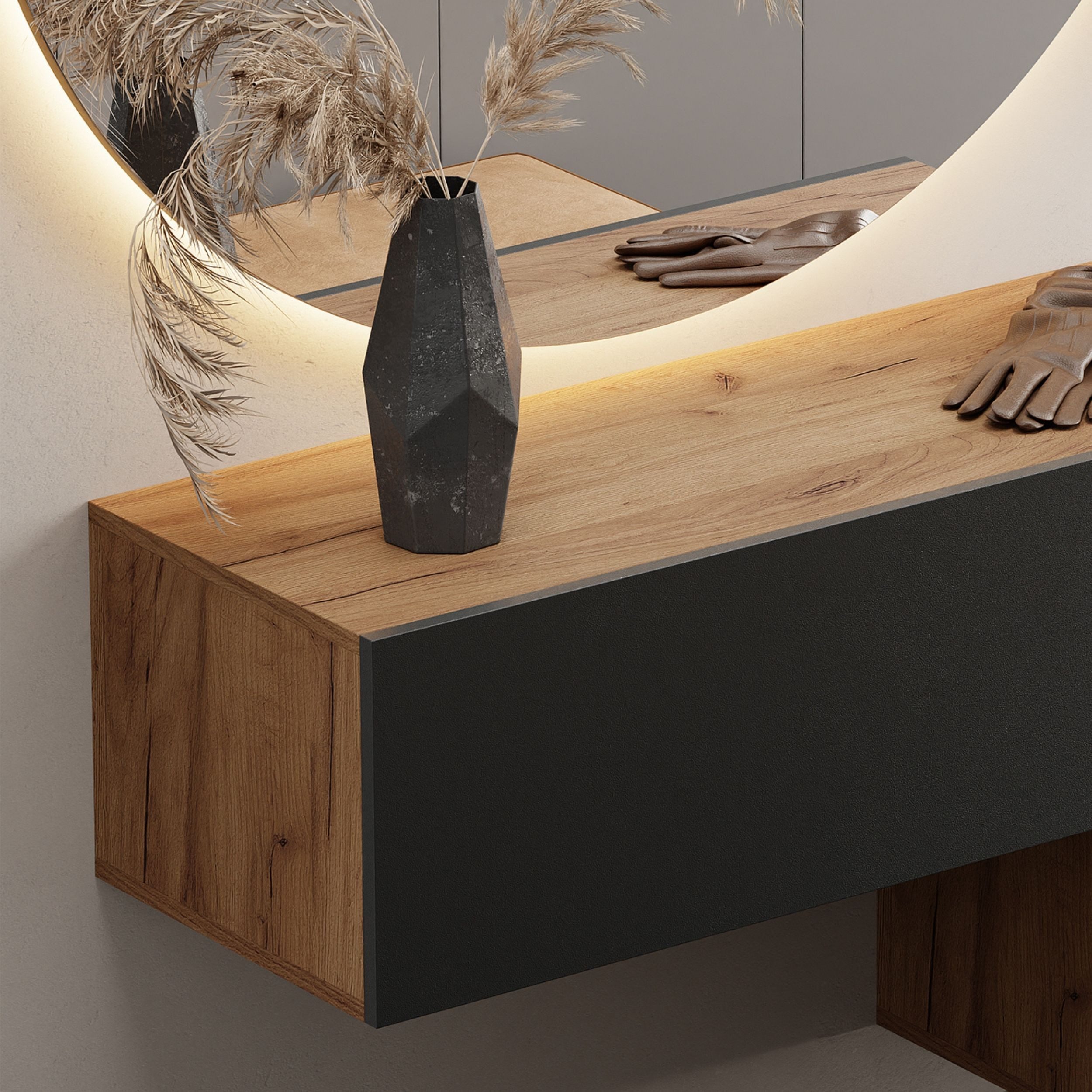 Planetmöbel Garderobenschrank Kompaktgarderobe Wandschrank 100 cm (schmaler Flurschrank mit Stauraum, 1-St., Flurgarderobe mit Soft-Open Funktion) Flurkommode vielseitig kombinierbar
