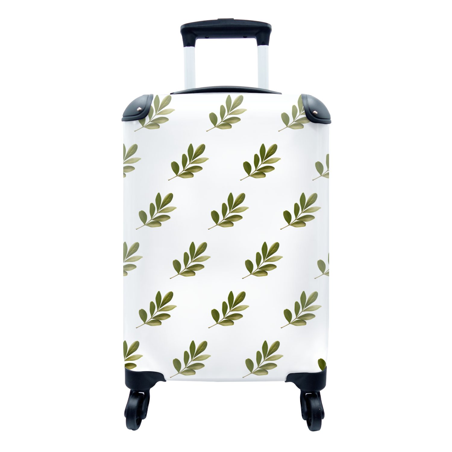 MuchoWow Handgepäckkoffer Blätter - Muster - Grün, 4 Rollen, Reisetasche mit rollen, Handgepäck für Ferien, Trolley, Reisekoffer