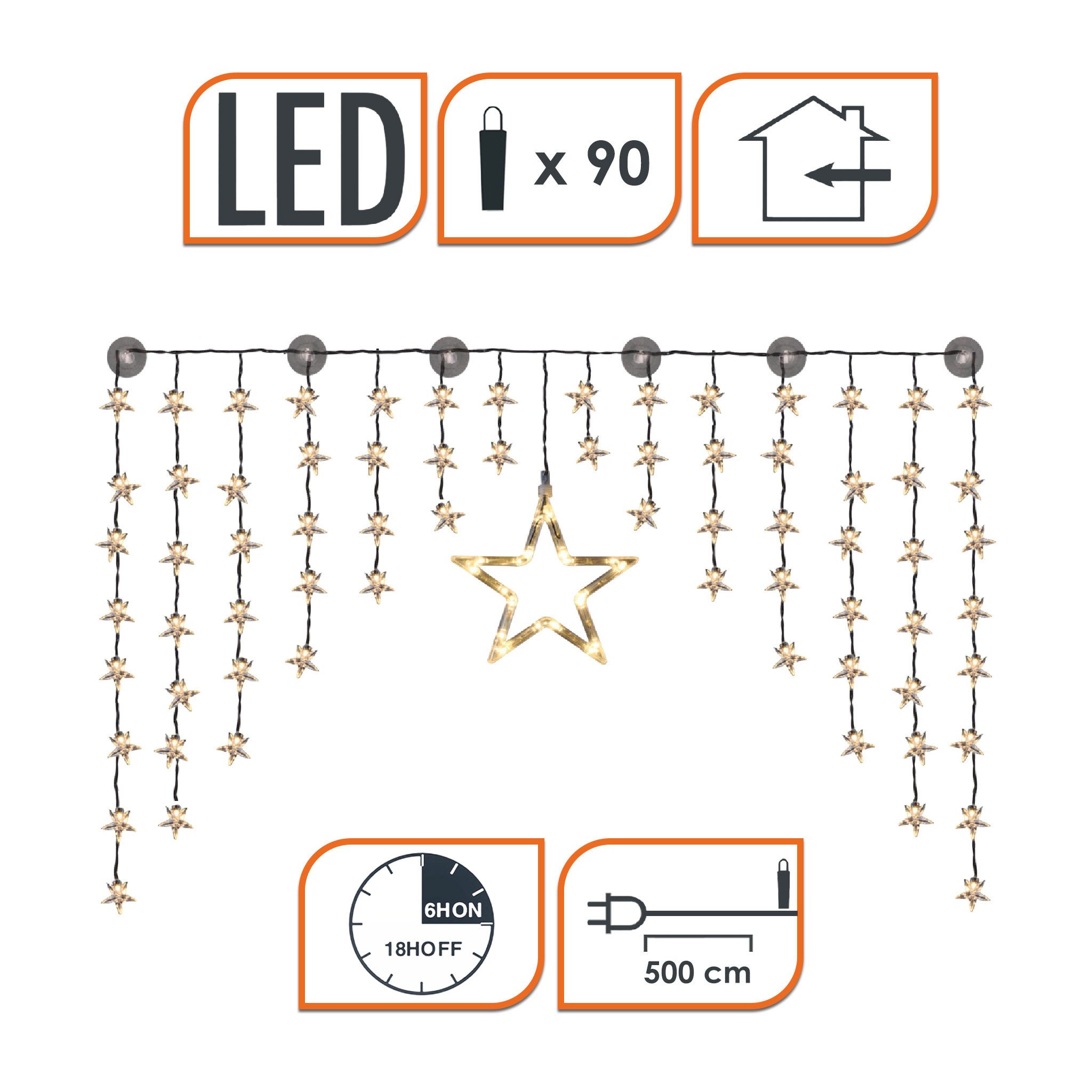 Spetebo Lichtervorhang LED Sternen Lichtervorhang warm weiß - 140 cm, 90-flammig, Deko Lichterkette mit 90 LED für Innen und Außen – Bild 2 von 5