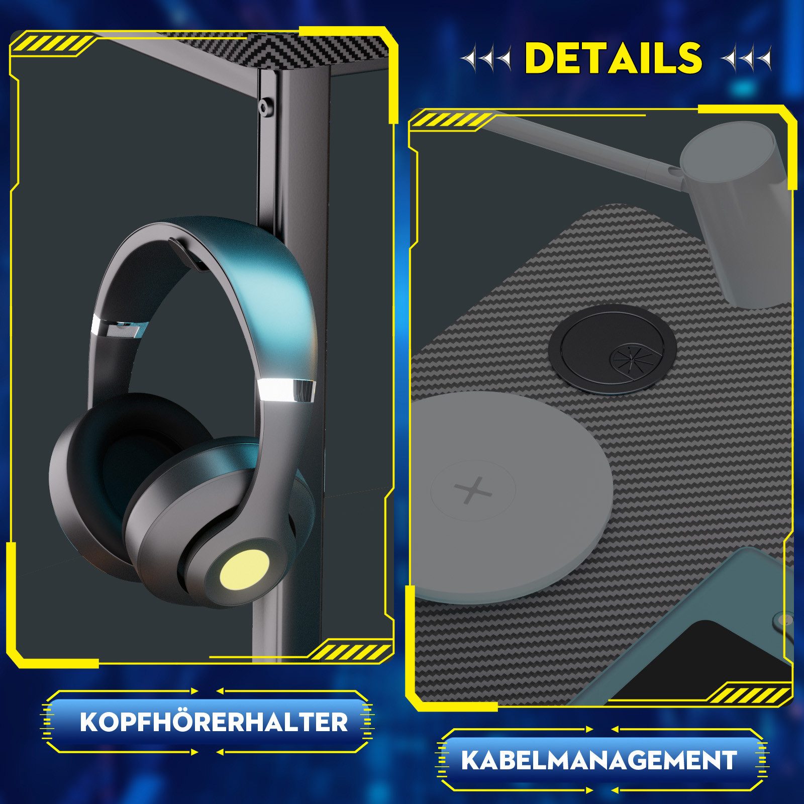 GTPLAYER Schreibtisch Gaming Tisch Eckschreibtisch mit Regal USB-Ladeanschluss und Steckdose (1 Tisch), 120/100cm Computertisch L Form, PC Tisch für Büro, Heimb – Bild 3 von 5