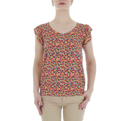 Ital-Design Kurzarmbluse Damen Elegant (85987249) Rüschen Print Top & Shirt in Orange