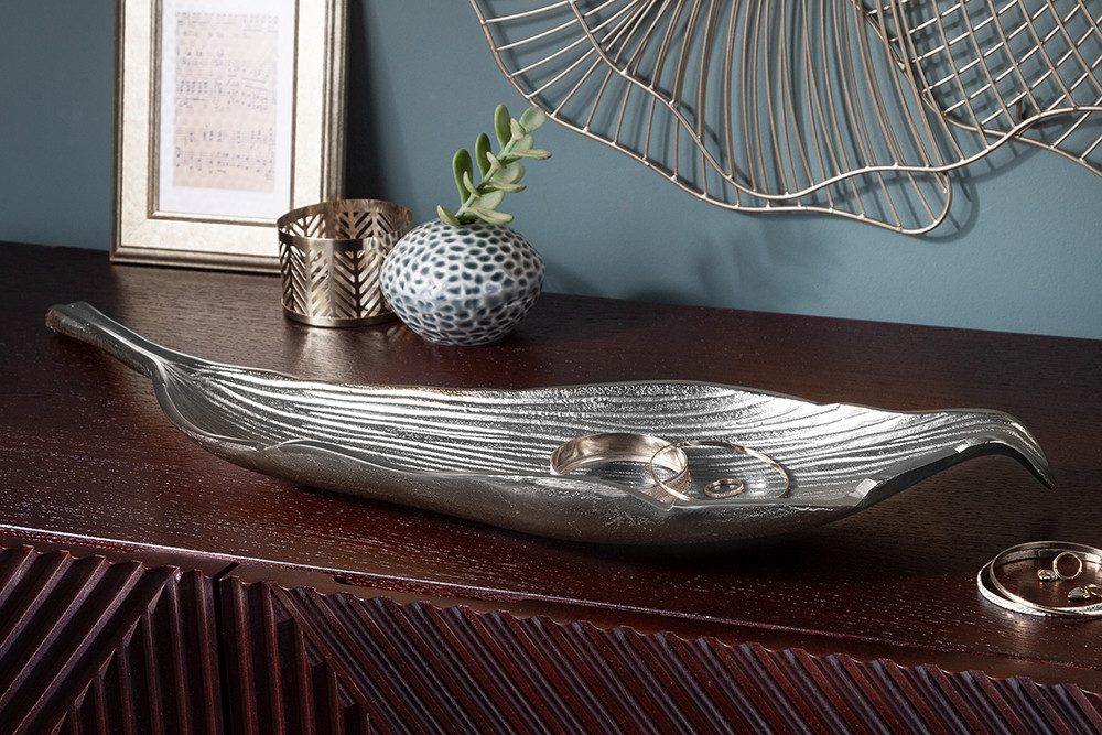 riess-ambiente Dekoschale ABSTRACT LEAF 64cm silber, Metall · im Blattdesign · Accessoireschale · Handarbeit · Accessoire