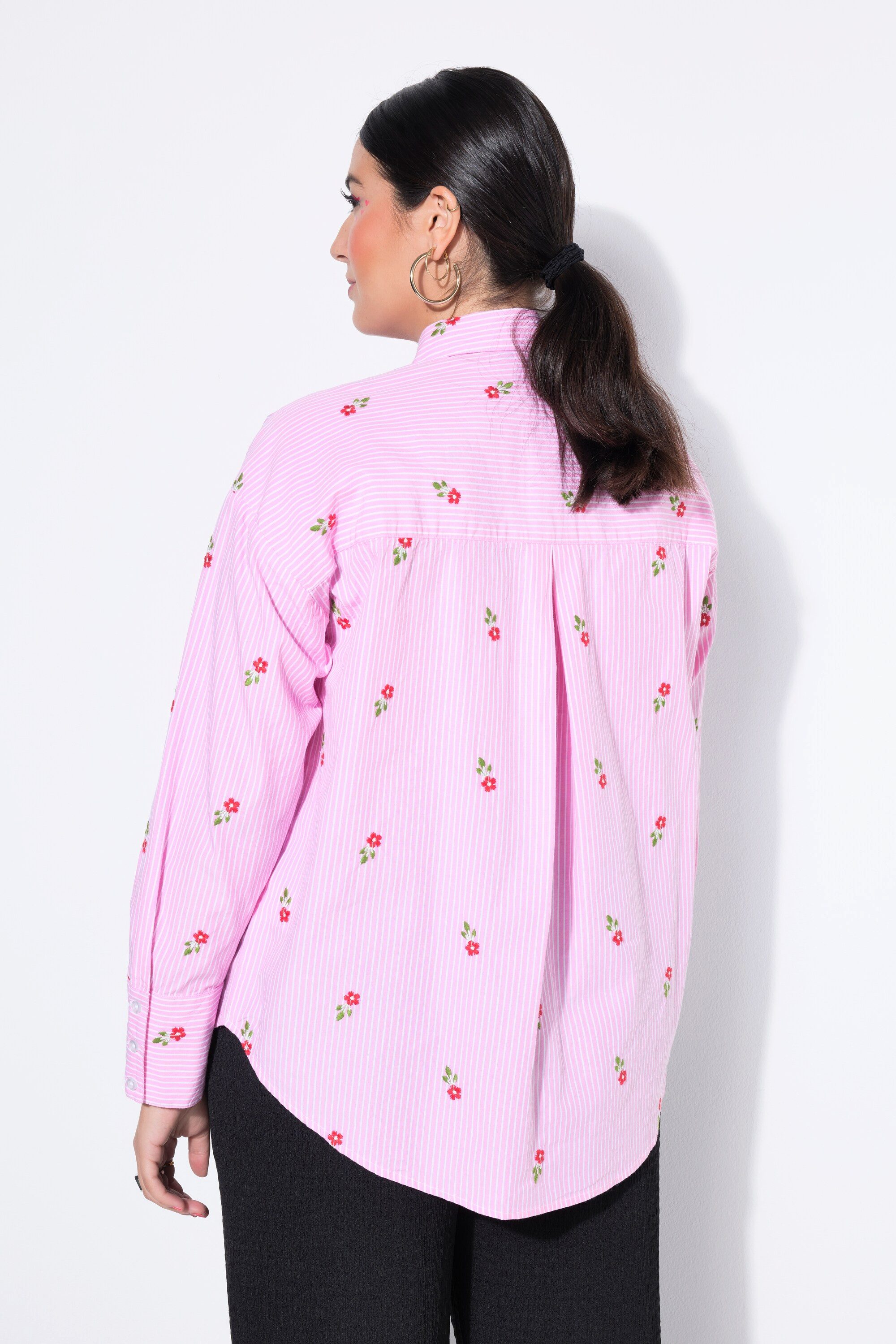 Studio Untold Hemdbluse Streifenhemd Oversize Shape Blüten-Stickmuster günstig online kaufen