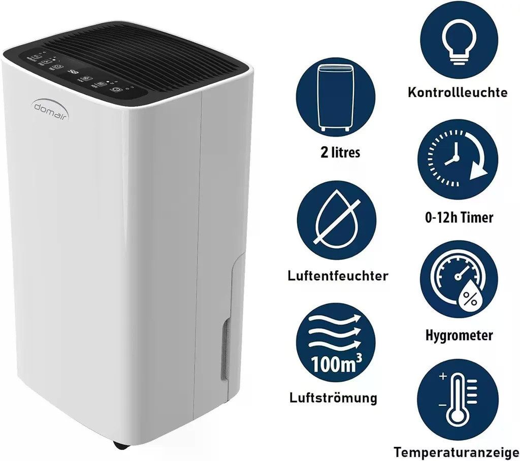 JUNG Luftentfeuchter Domai 185W Raumentfeuchter, extra leise, Hohe Entfeuchtungsleistung, 12L/Tag, Automatische Abschaltung