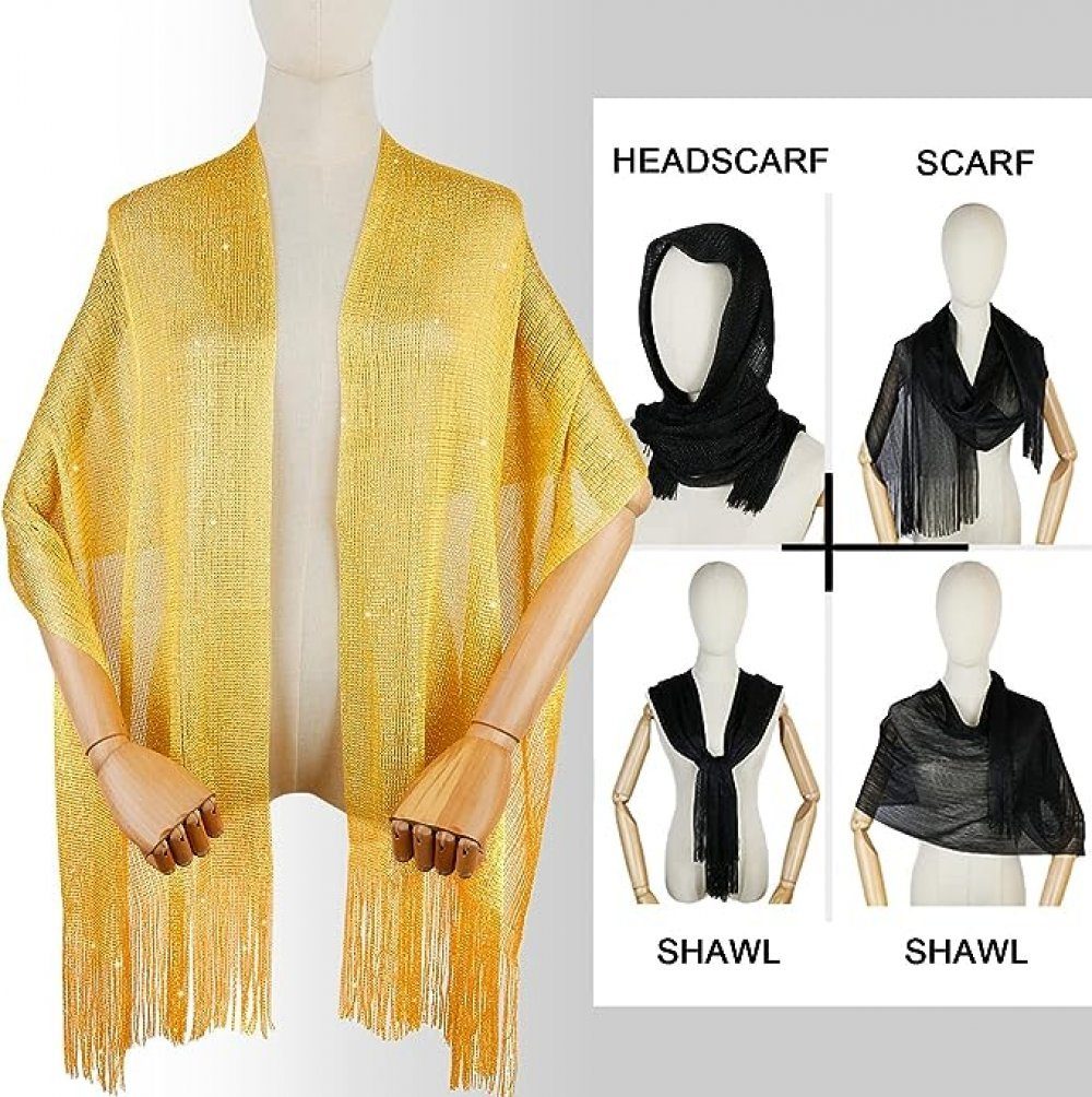 WaKuKa Schal Holiday metal buckle gelb shawl sparkling suitable evening parties for