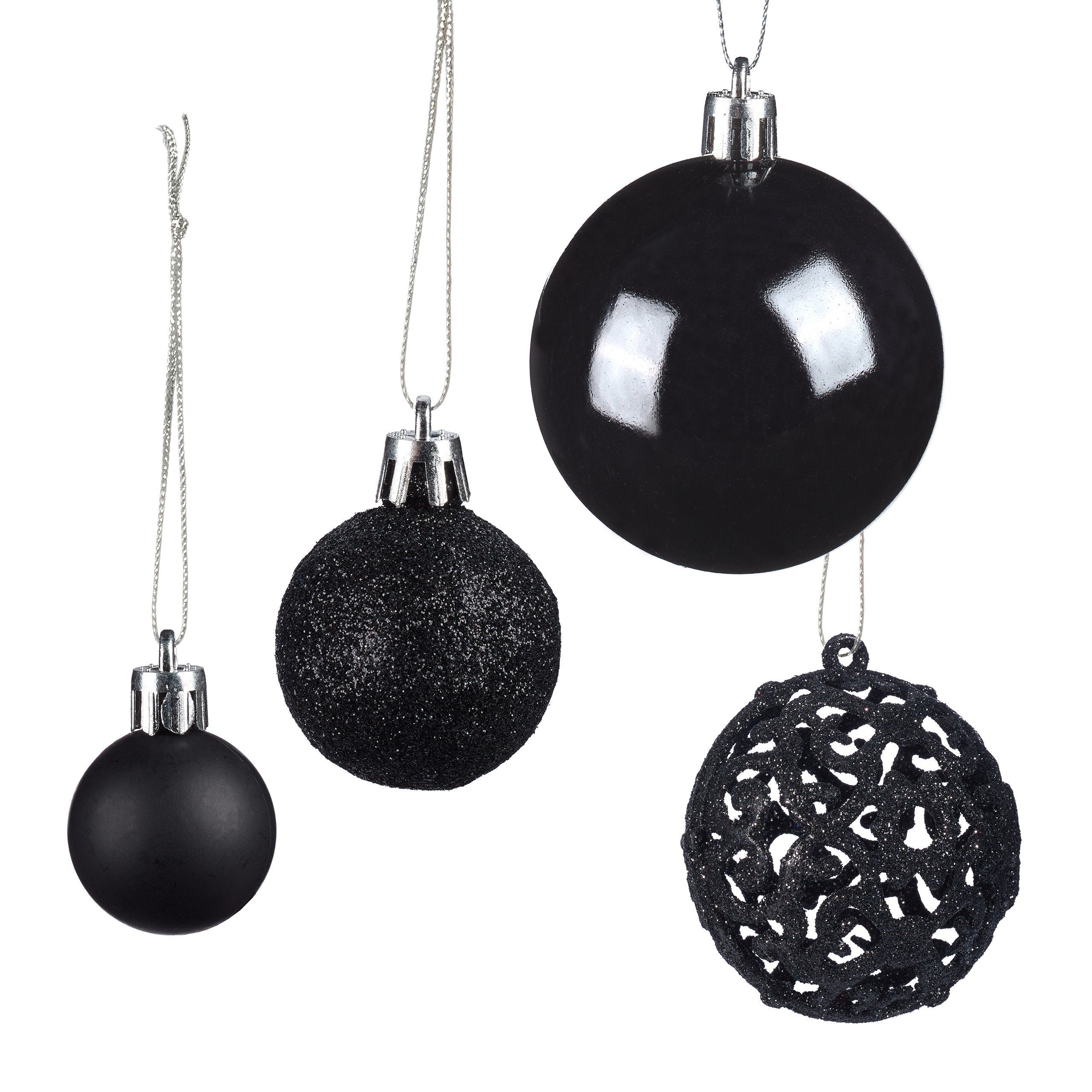 relaxdays Weihnachtsbaumkugel Weihnachtskugeln im 50er Schwarz Set, Schwarz Silber