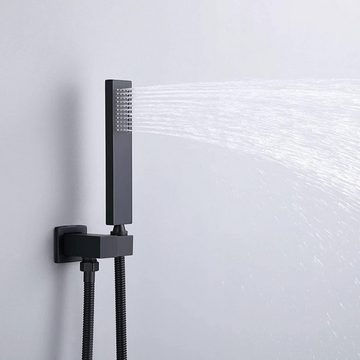 SOLVEX Duschsystem mit Thermostat Regendusche Unterputz Bad-Badewannenarmatur, mit 8 Zoll Übergroßer Überkopfbrause und Handbrause,Edelstahl