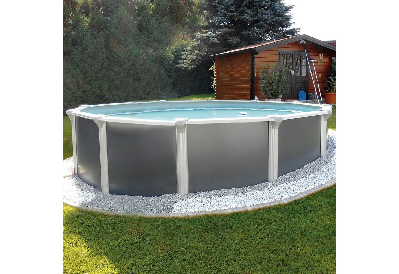 Thumbnail - KWAD Rundpool Steely Supreme Design inkl. Sicherheitsleiter und Zubehör (Set, 10-tlg), 10-tlg., Höhe: 132 cm, inkl. Wass...