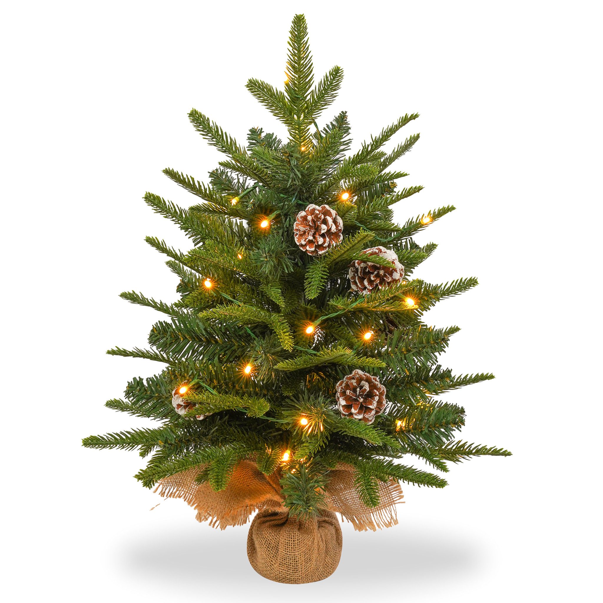 FIVMEN Künstlicher Weihnachtsbaum 60cm Höhe Tischchristbaum Weihnachtsdekobaum mit LED Lichterkette, Klein Christbaum Tannenbau mit Batteriebox und Basis