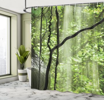 Abakuhaus Duschvorhang Moderner Digitaldruck mit 12 Haken auf Stoff Wasser Resistent Breite 175 cm, Höhe 180 cm, Landschaft Dschungel-Wasserfall Baum