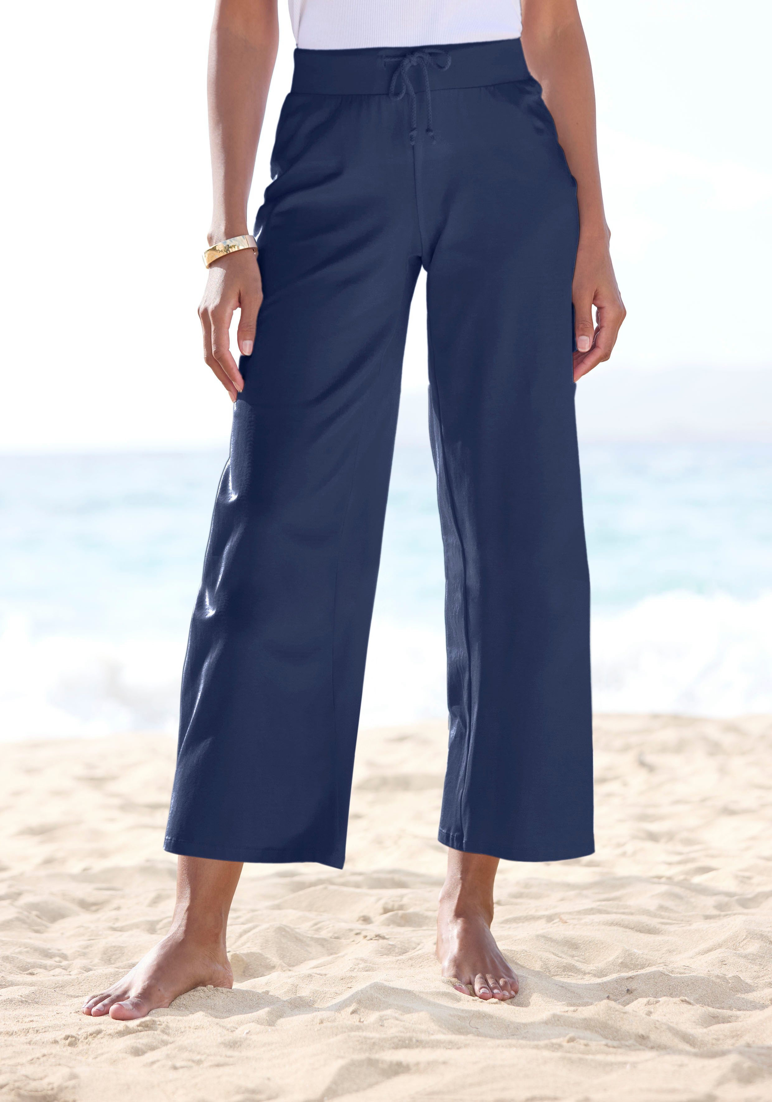 Beachtime 7/8-Strandhose aus weichem Jersey, Wide-Leg, günstig online kaufen