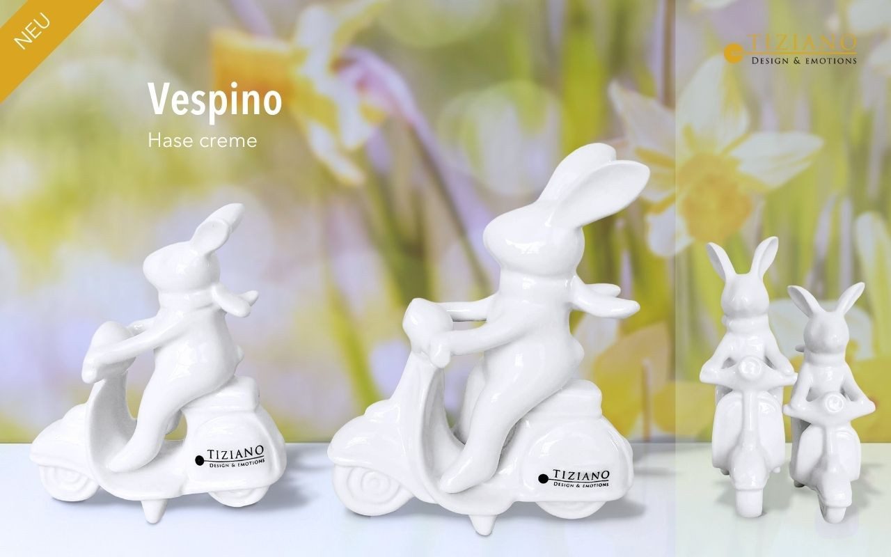 TIZIANO - DESIGN & EMOTIONS Dekofigur Deko Hase Vespino auf Roller cremeweiß – Osterfigur