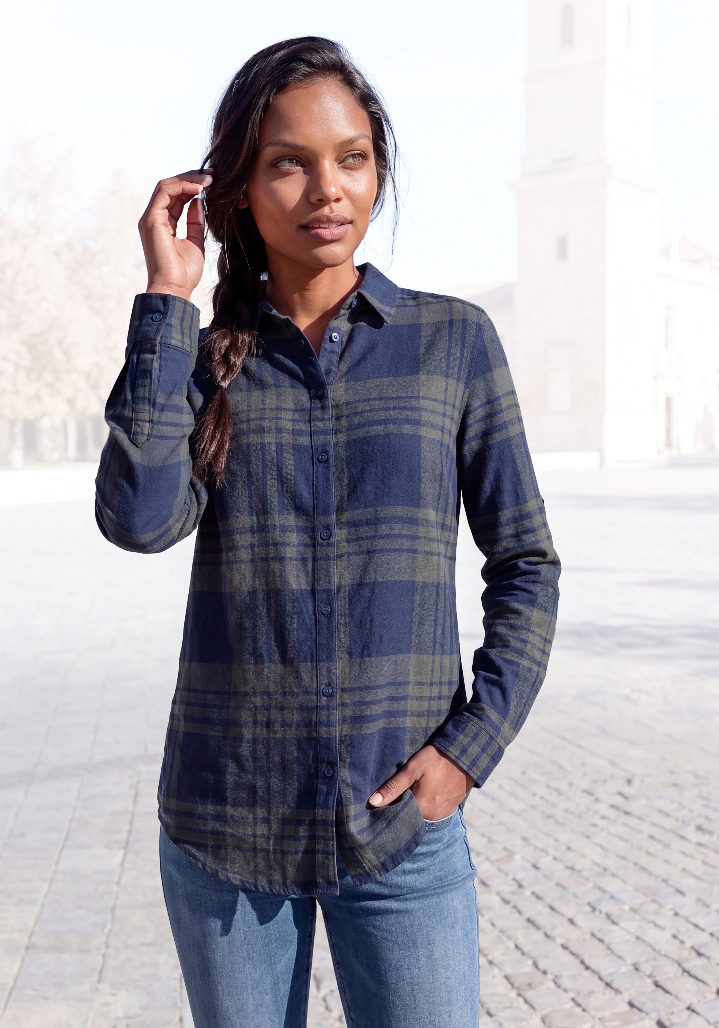 LASCANA Hemdbluse aus weichem Flanell, Karobluse aus Baumwolle, Damenbluse
