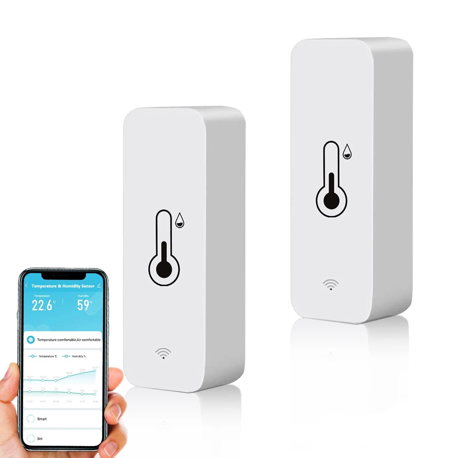 Athlix Hygrometer 2x WLAN Smart Thermometer Regler mit App Echtzeit, (2-St), App-Gesteuert, −20 bis +60 °C, 10 %–99 % RH