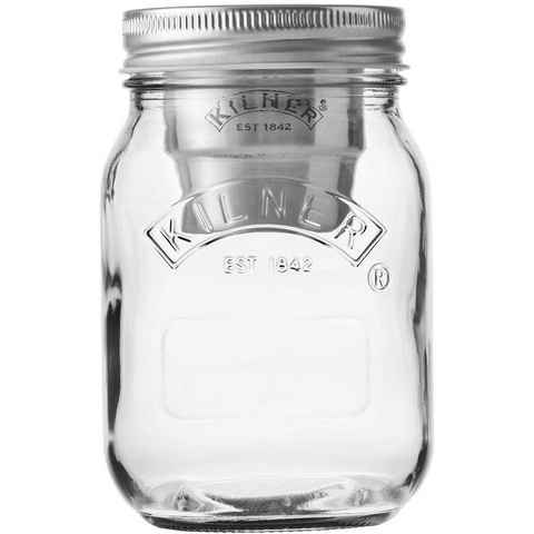 KILNER Vorratsglas Snack on the Go, Edelstahl, Glas, (Set, 3-tlg., 1 x Vorratsglas, 1 x Becher, 1 x Konservendeckel), Inhalt 0,5 Liter