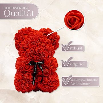 Kunstblume TRIPLE K Teddybär aus Rosen - Geburtstag, Valentinstag, Hochzeitstag - 3 Jahre haltbar - mit Rosenduft - inkl. Grußkarte und Geschenkbox, TRIPLE K