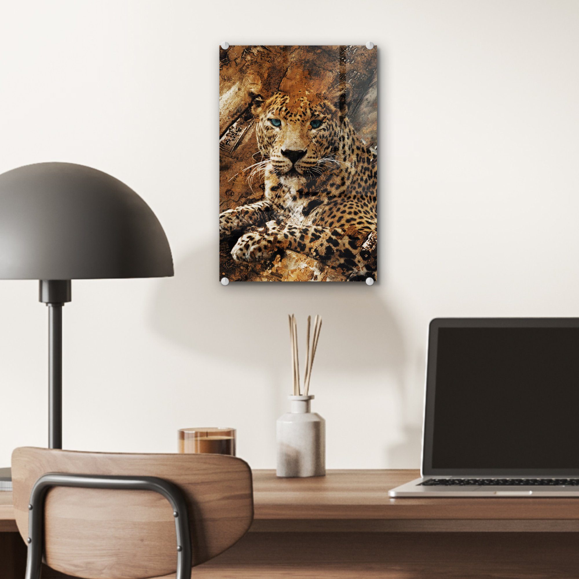 auf - - (1 Wanddekoration Leopard Bilder Acrylglasbild - MuchoWow Wand, Glasbilder St), - Wandbild Steine Foto Glas auf - Glas