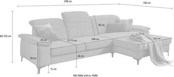 Places of Style Ecksofa Evander L-Form, Rückentiefenverstellung wahlweise motorisch oder manuell