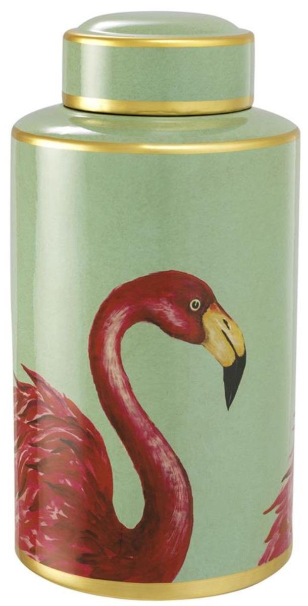 Luxus Casa Gold / Padrino Flamingos Deckel Dosen - Deko Set mit Dosen Mehrfarbig Porzellan Dekoobjekt