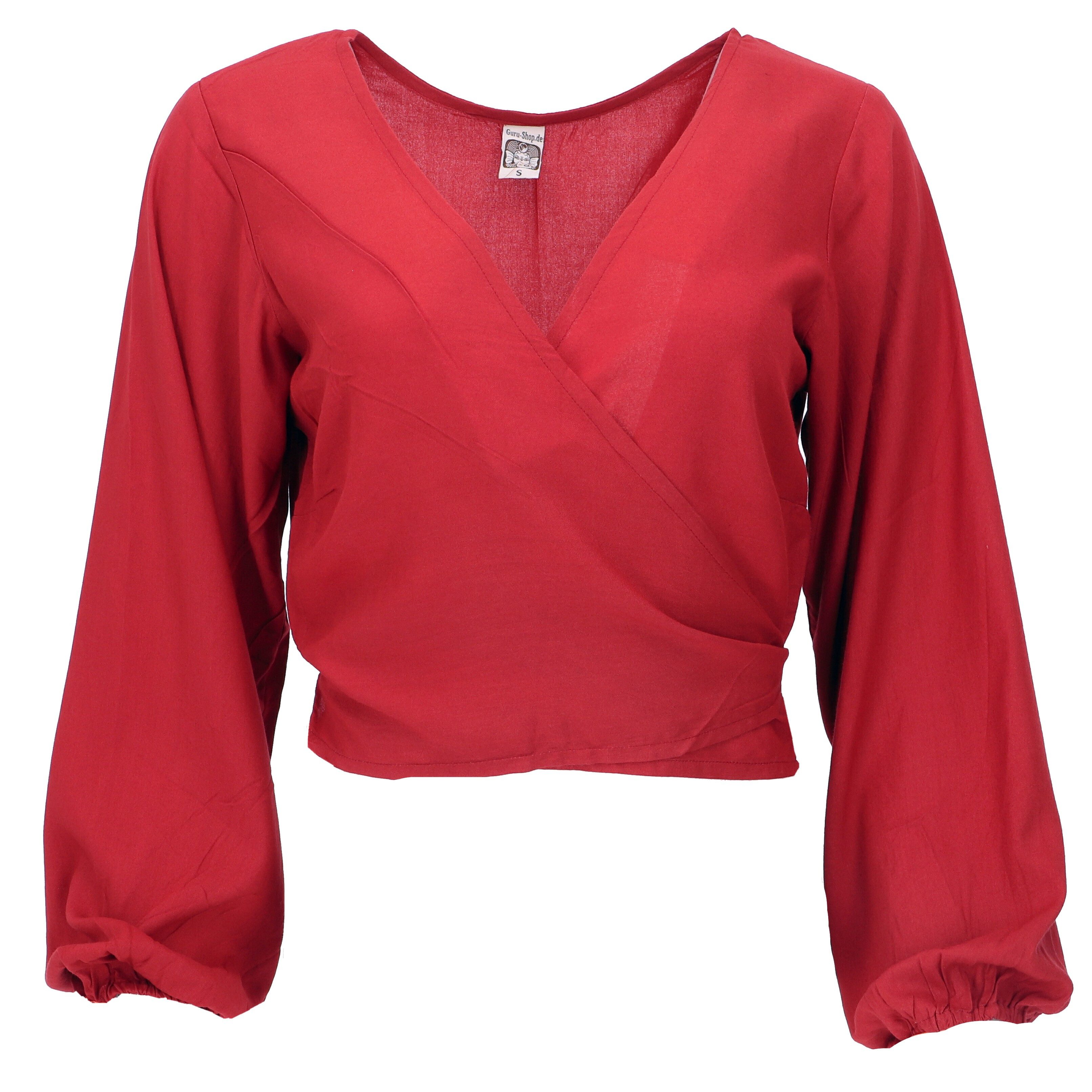 Guru-Shop Longbluse Kurztop, Boho Blusentop, Wickeltop, Wickelbluse.. alternative Bekleidung