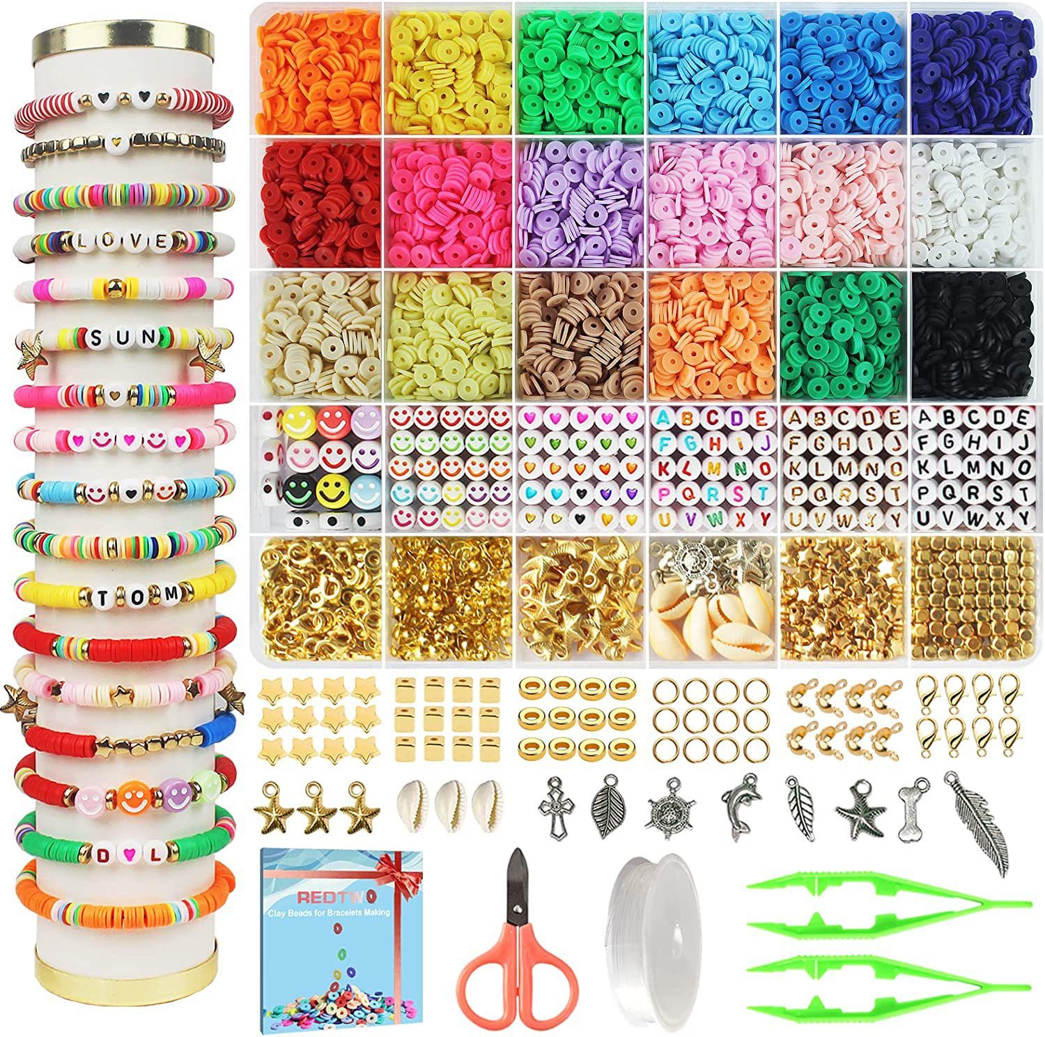 FELIXLEO Ketten und Armband Set Perlen zum Auffädeln Kit 18 Farbe 2mm Perlen Weihnachtsgeschenk (1-tlg)