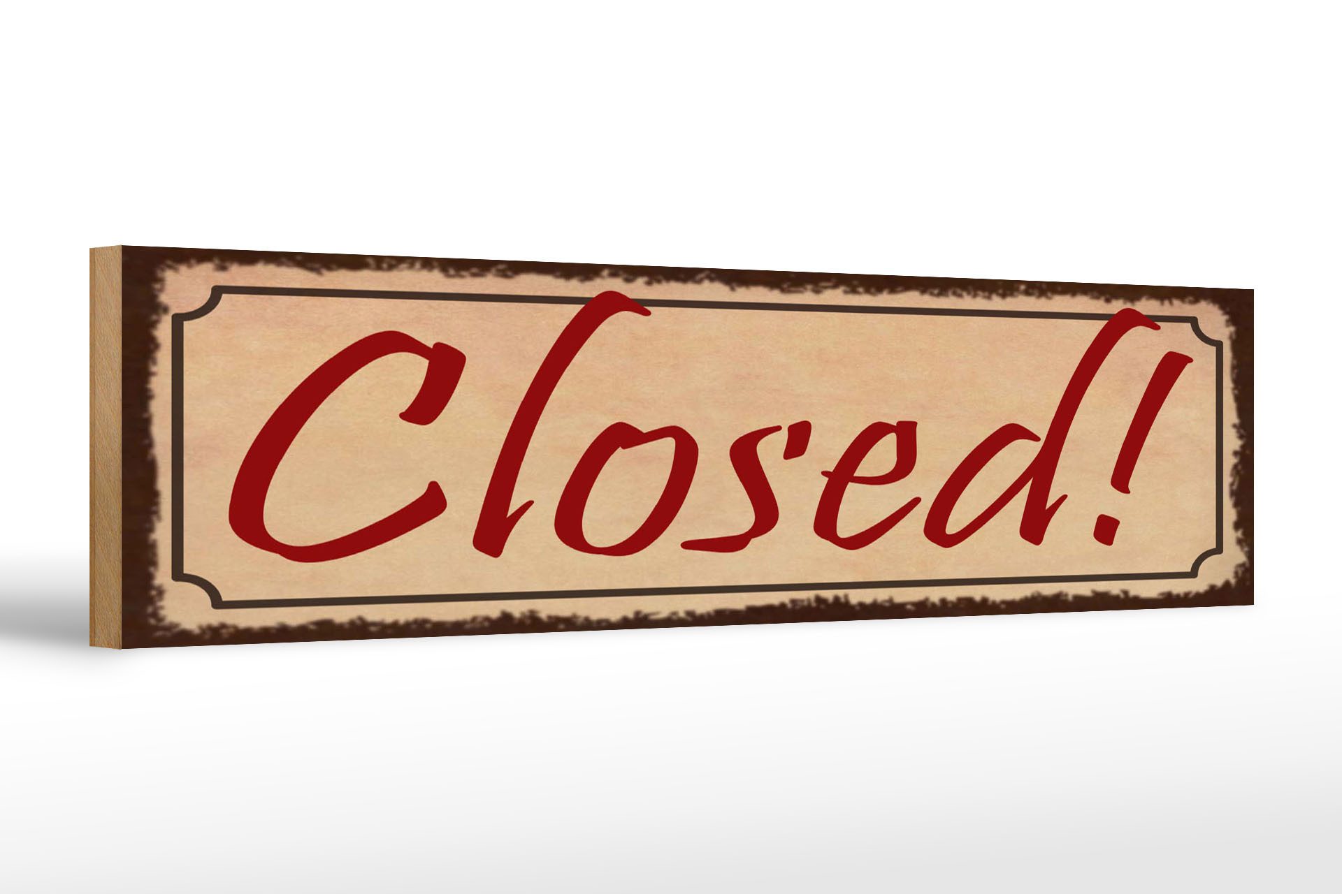 Femer GmbH Holzbild Hinweis 46x10 cm Closed beige, (1 St), Glatte Holzfaserplatte (MDF), vorn beschichtet