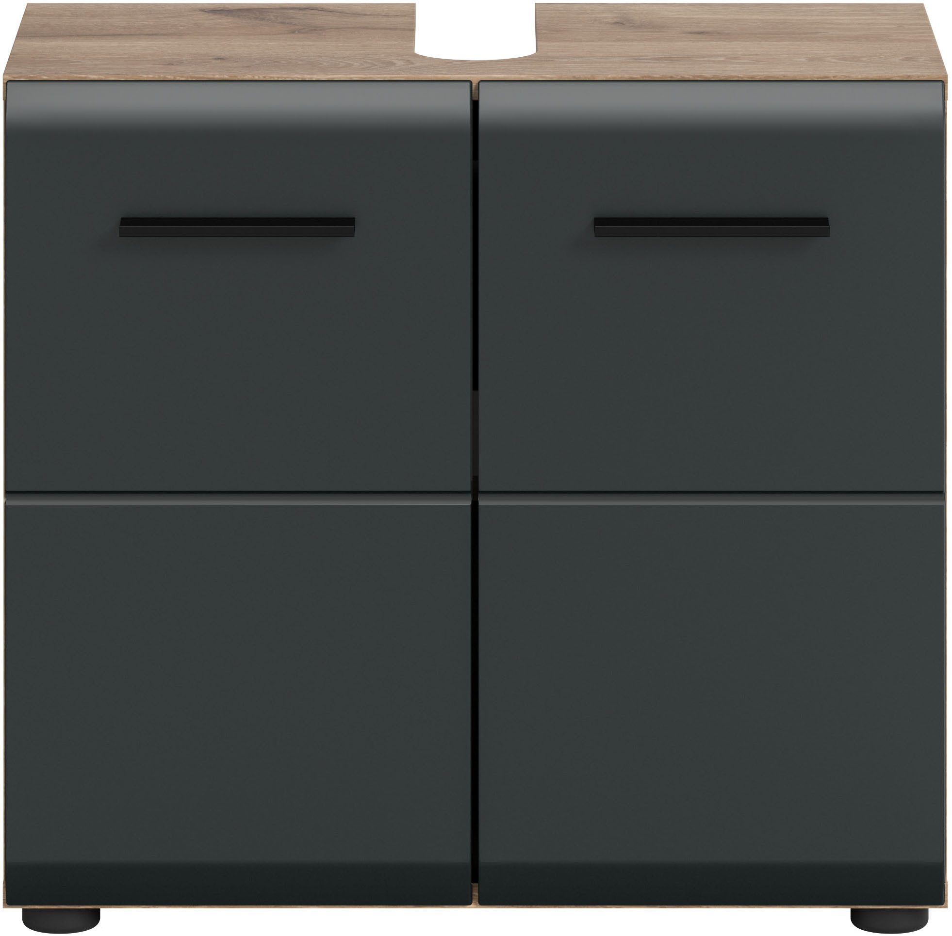 welltime Waschbeckenunterschrank FLORENZ, TOPSELLER!, Breite 60cm, 1 Einlegeboden, 2 Fächer (1-St., TOPSELLER) mit Siphonausschnitt, Badmöbel, Badschrank, Schrank, Kommode, Bad