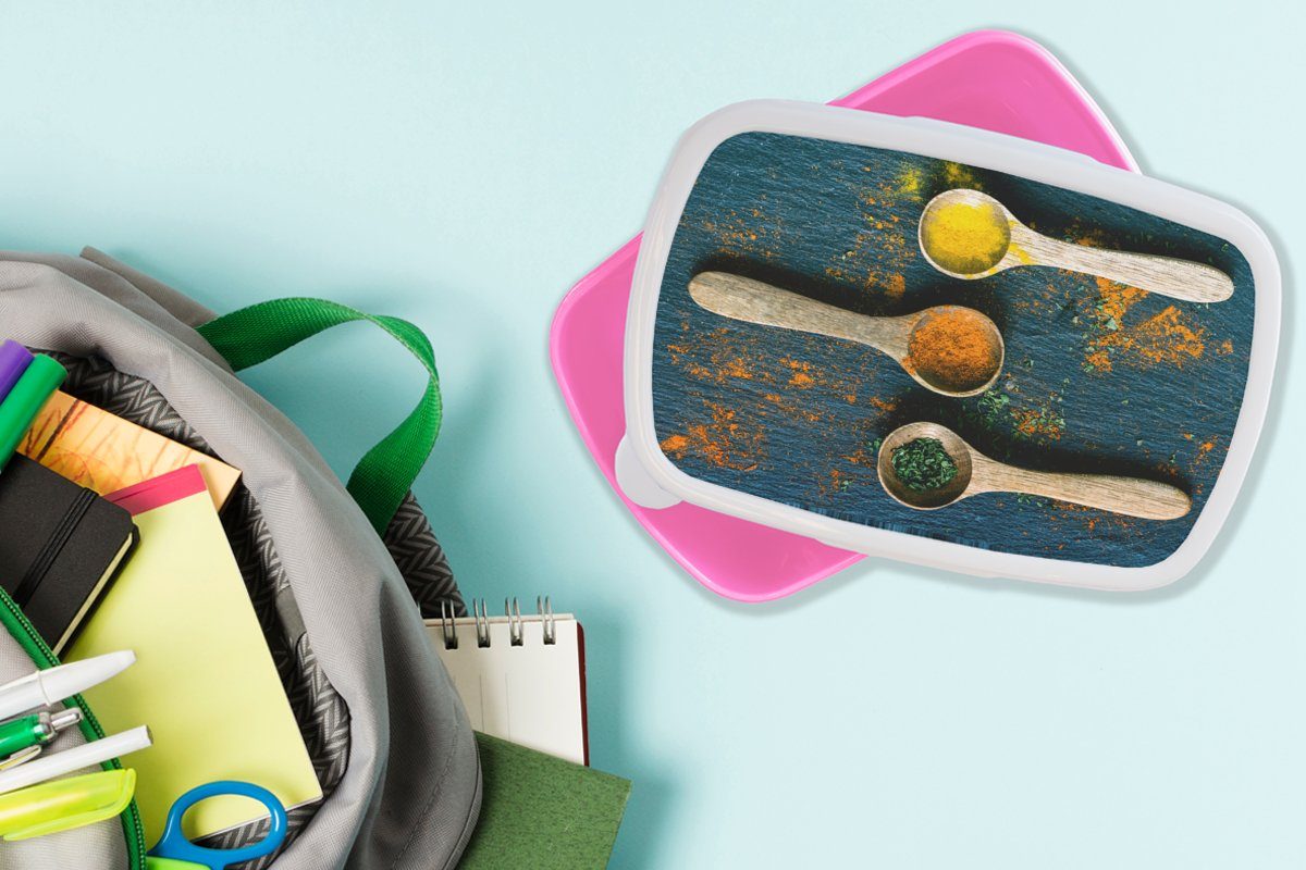 Lunchbox Kunststoff, - Gelb - - Kinder, Löffel Snackbox, Gewürze Brotbox Erwachsene, rosa - Kräuter Braun Kunststoff für (2-tlg), Grün, - Brotdose MuchoWow Mädchen,
