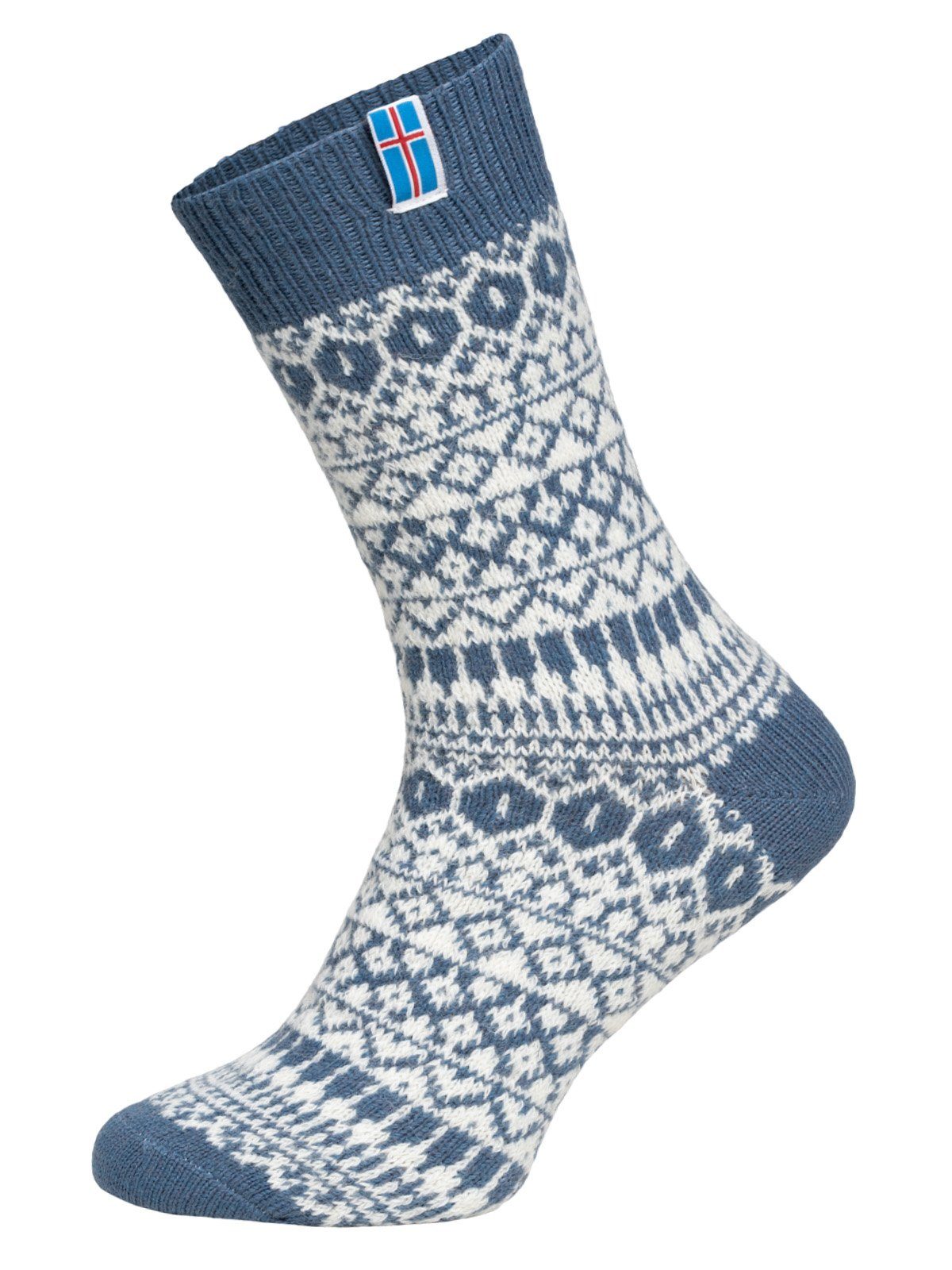 HomeOfSocks Norwegersocken Skandinavische Wollsocke "Island" Nordic Kuschelsocken Aus Wolle dünne strapazierfähige Socken mit 60% Wollanteil und Island Design Blau