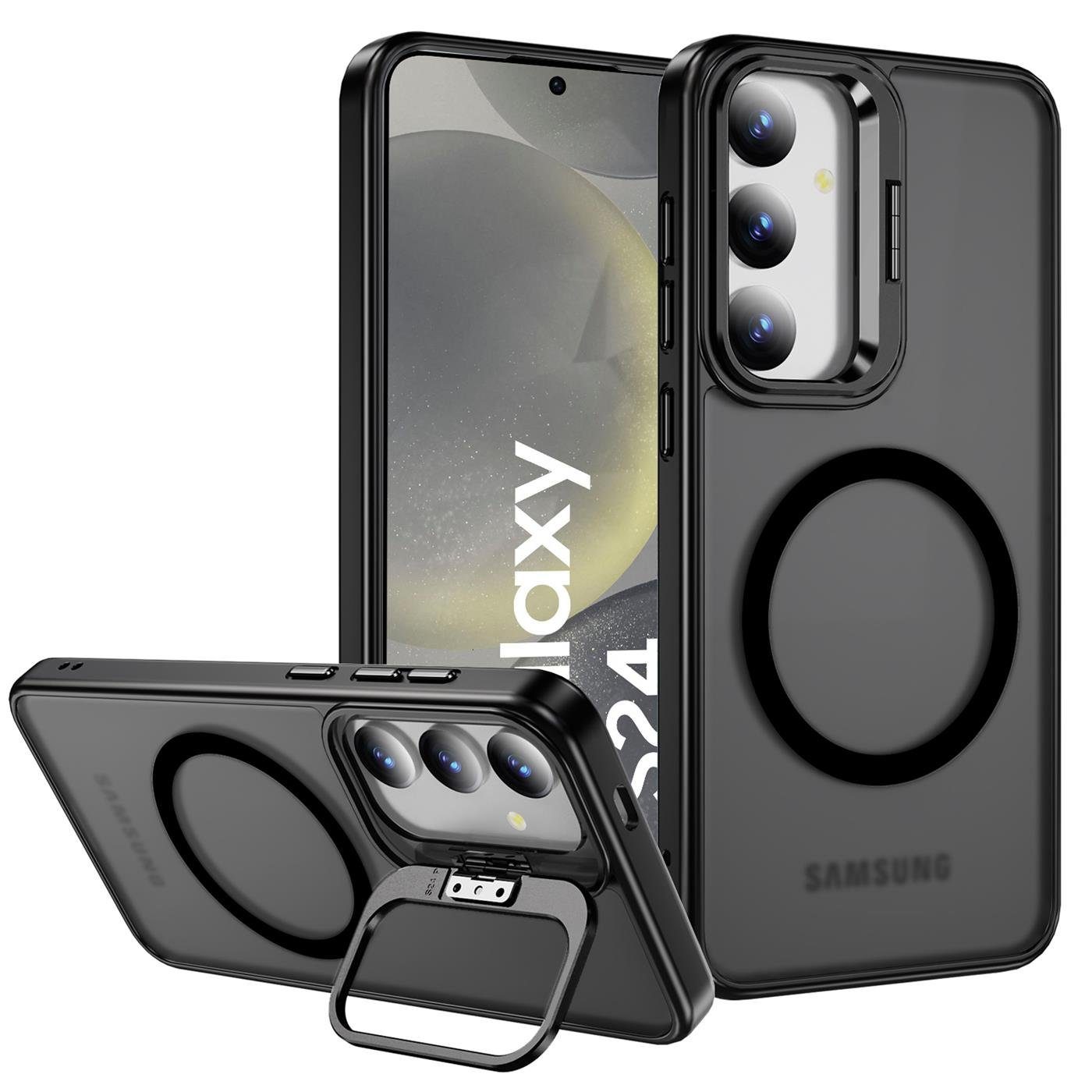 CoolGadget Handyhülle Hybrid Luxury Handy Case für Samsung Galaxy S24 6,2 Zoll, Hülle Massiv Metallständer aufklappbar Schutzhülle für Magsafe Zubehör