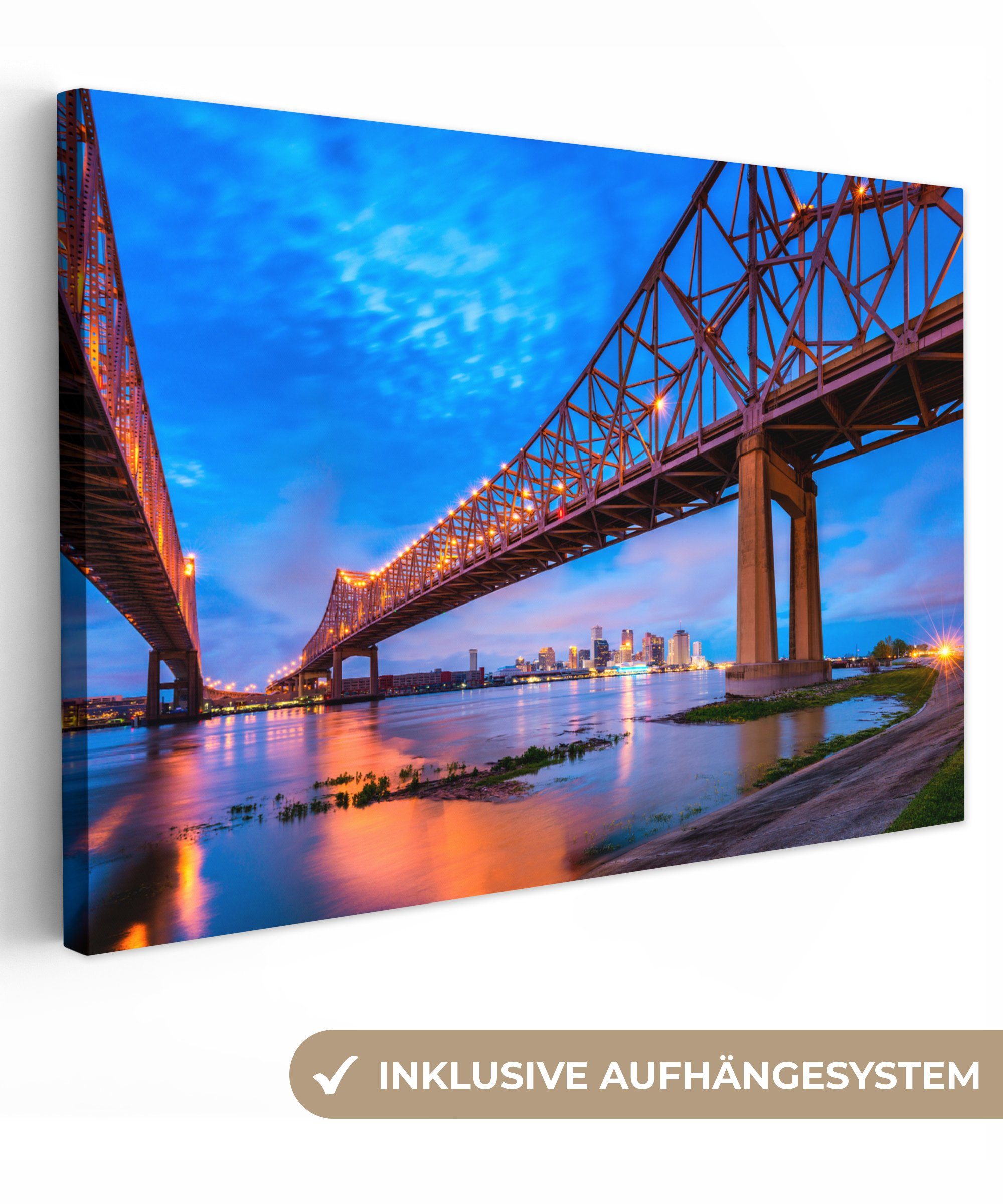 OneMillionCanvasses® Leinwandbild Amerika - Brücke - Wasser, (1 St), Wandbild Leinwandbilder, Aufhängefertig, Wanddeko, 30x20 cm