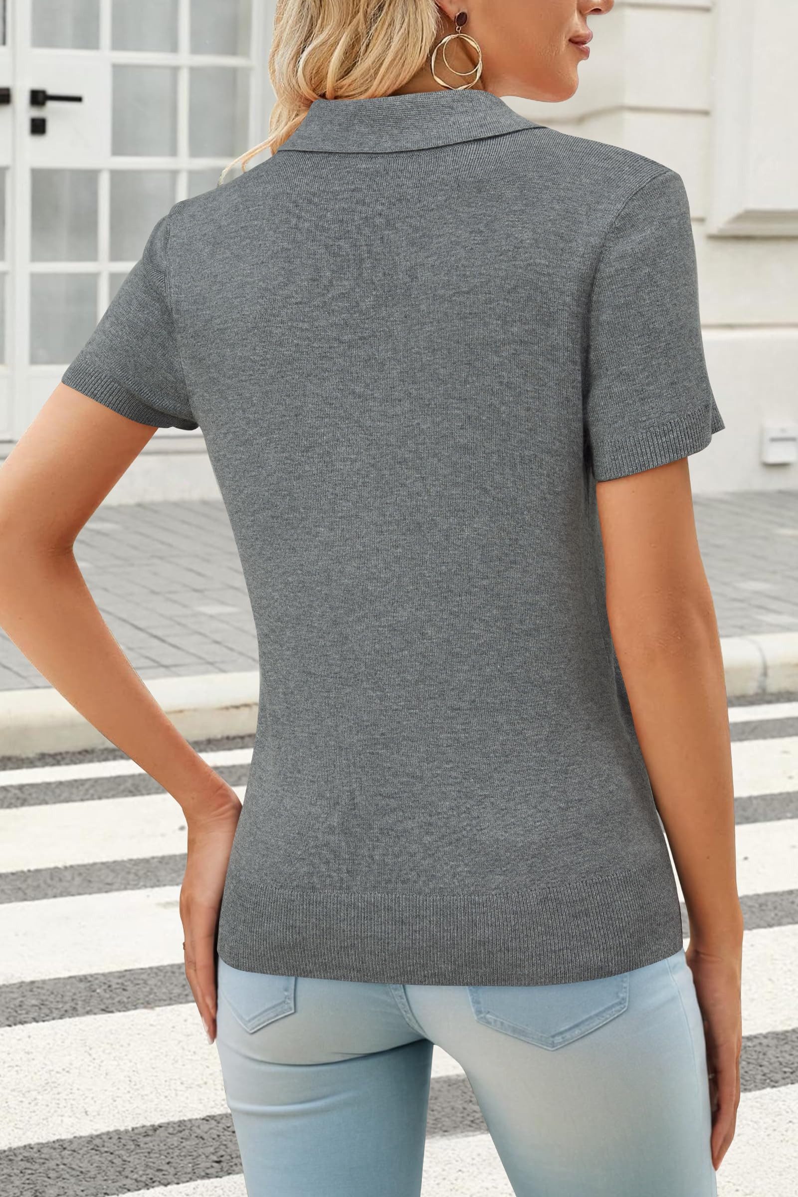 Arach&Cloz Poloshirt Damen Wollmischung Poloshirt Kurzarmpullover Strickpul günstig online kaufen