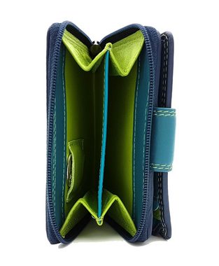 JOCKEY CLUB Mini Geldbörse kleines echt Leder Portemonnaie mit RFID Schutz, Rio, tropische Farben, Reißverschlussmünzfach, Ausßenriegel