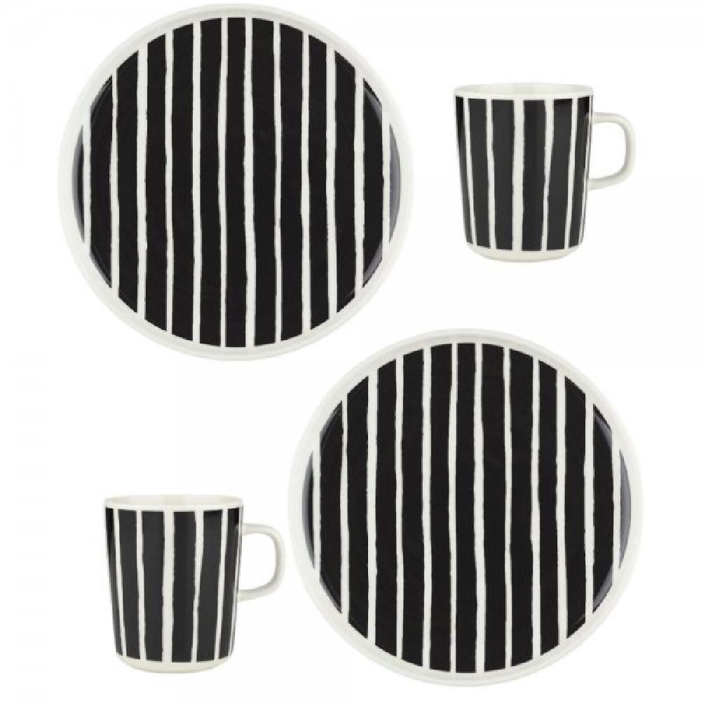 Marimekko Geschirr-Set Geschirr-Set Oiva Unikko Piccolo White Black (4-teilig)