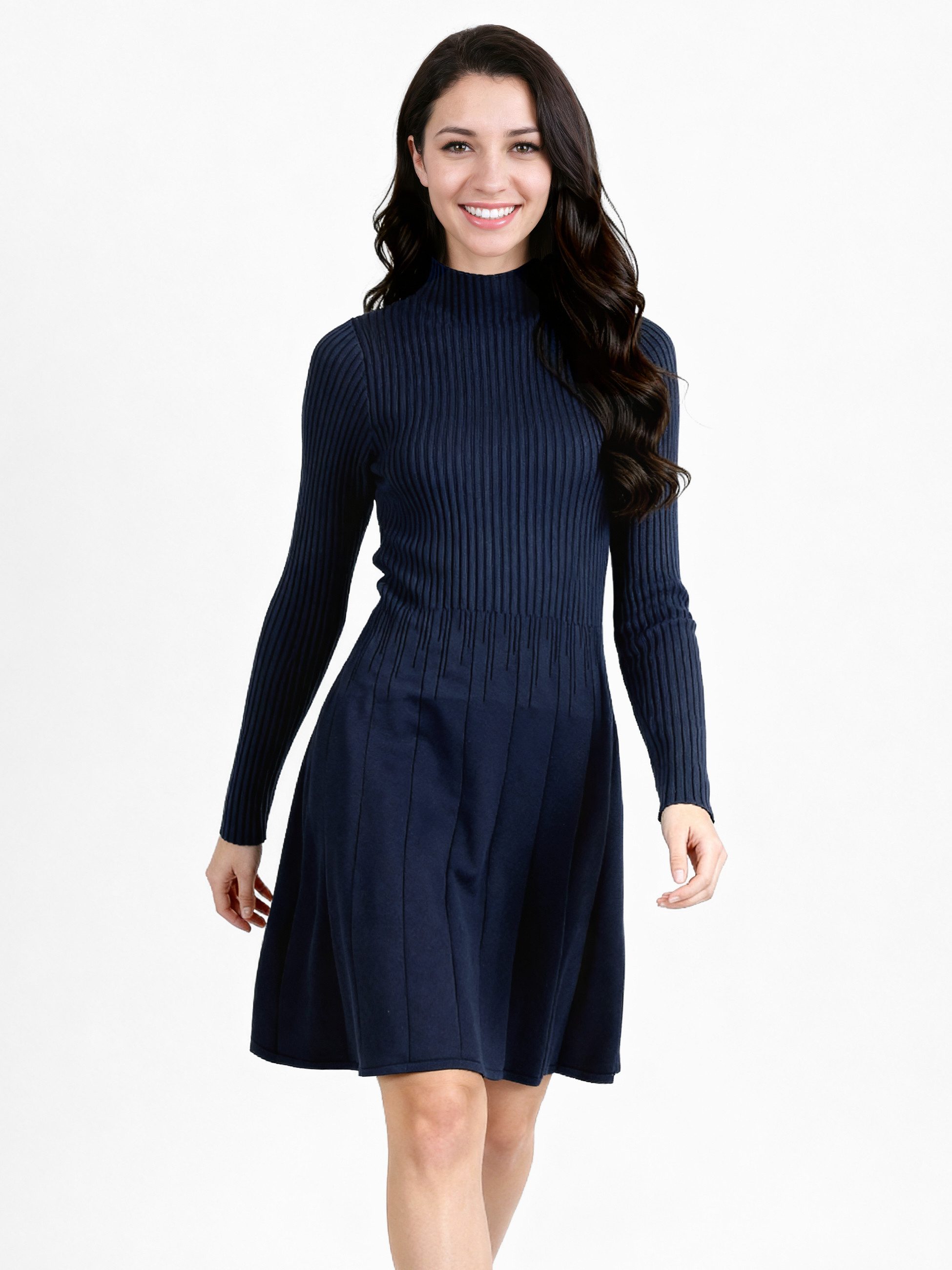 PEKIVESSA Strickkleid Rippstrick-Kleid tailliert mit ausgestelltem günstig online kaufen