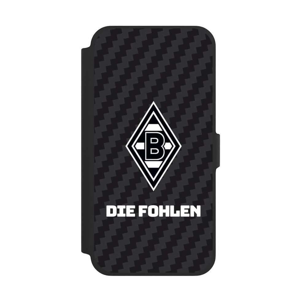 NIVOCASE Handyhülle Borussia Mönchengladbach Carbon Gladbach Die Fohlen Carbon, Apple iPhone 13 Pro Max Klapphülle Handyhülle aus Kunst Leder