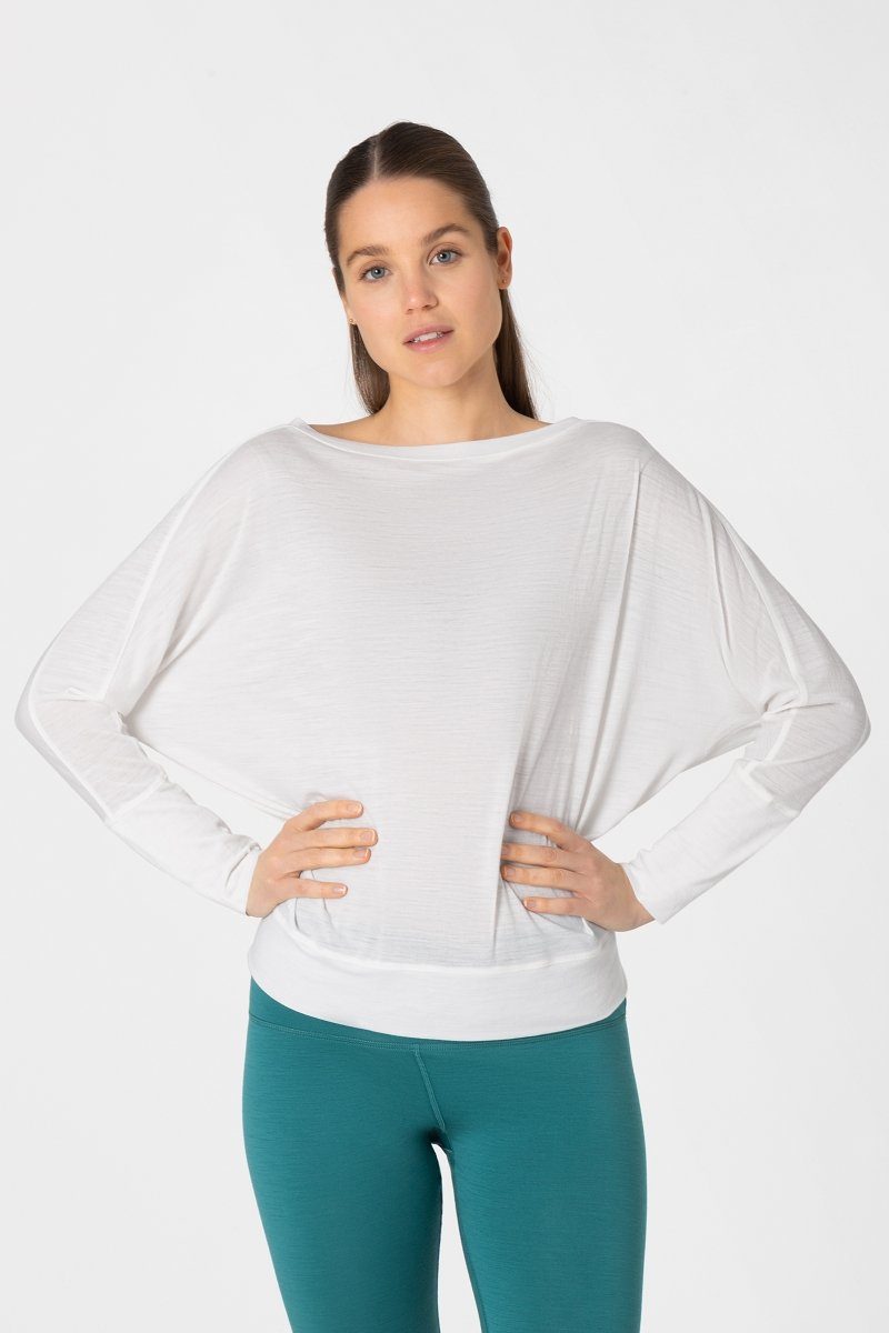 SUPER.NATURAL Langarmshirt Merino Longsleeve W KULA TOP bequemer Merino-Materialmix Fresh White