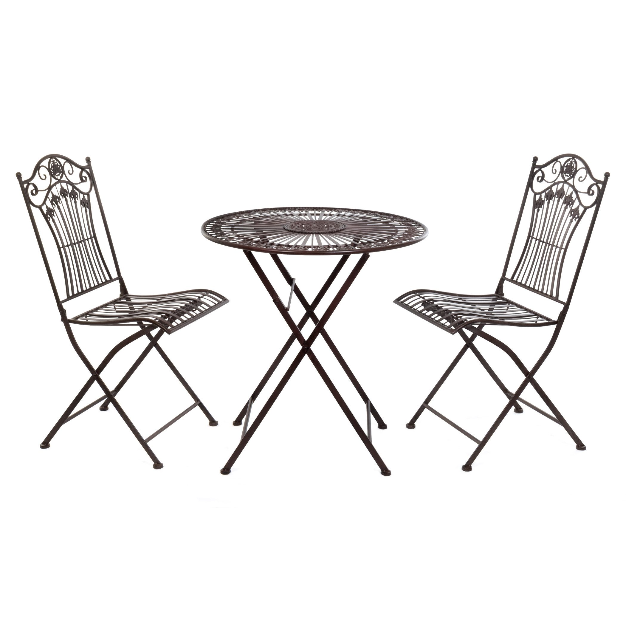 Moritz Balkonset Bistrogarnitur Vintage Klappset 3-teilig Metall Antik Braun Terrasse, (3-tlg)