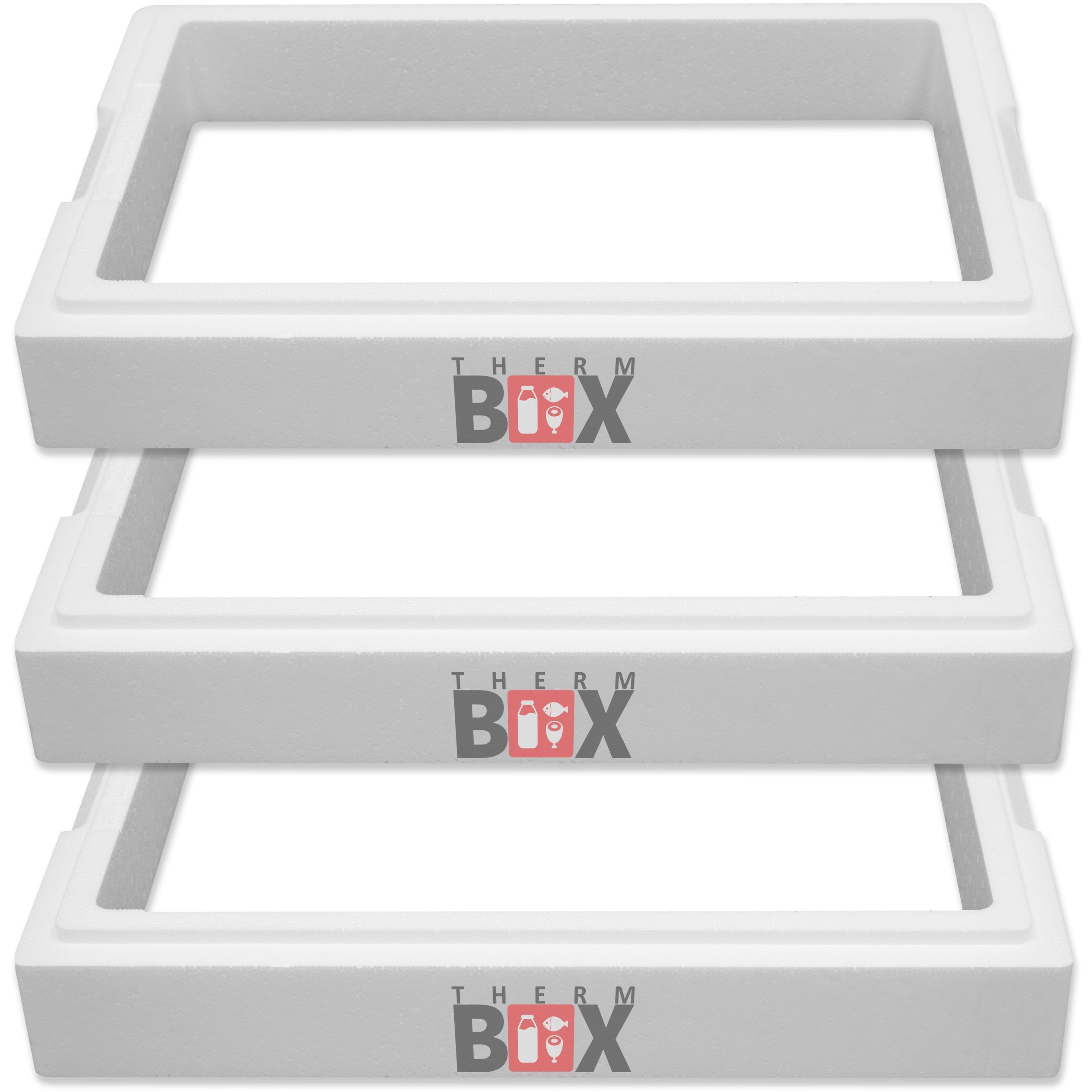 THERM-BOX Thermobehälter Modular 3x Zusatzring 11M Wand: 4,0 cm 11,9L Innenmaß: 49x30x8cm, Styropor-Verdichtet, (3-tlg., 3 Zusatzringe), Erweiterbar Isolierbox Thermobox Kühlbox Warmhaltebox | Thermobehälter