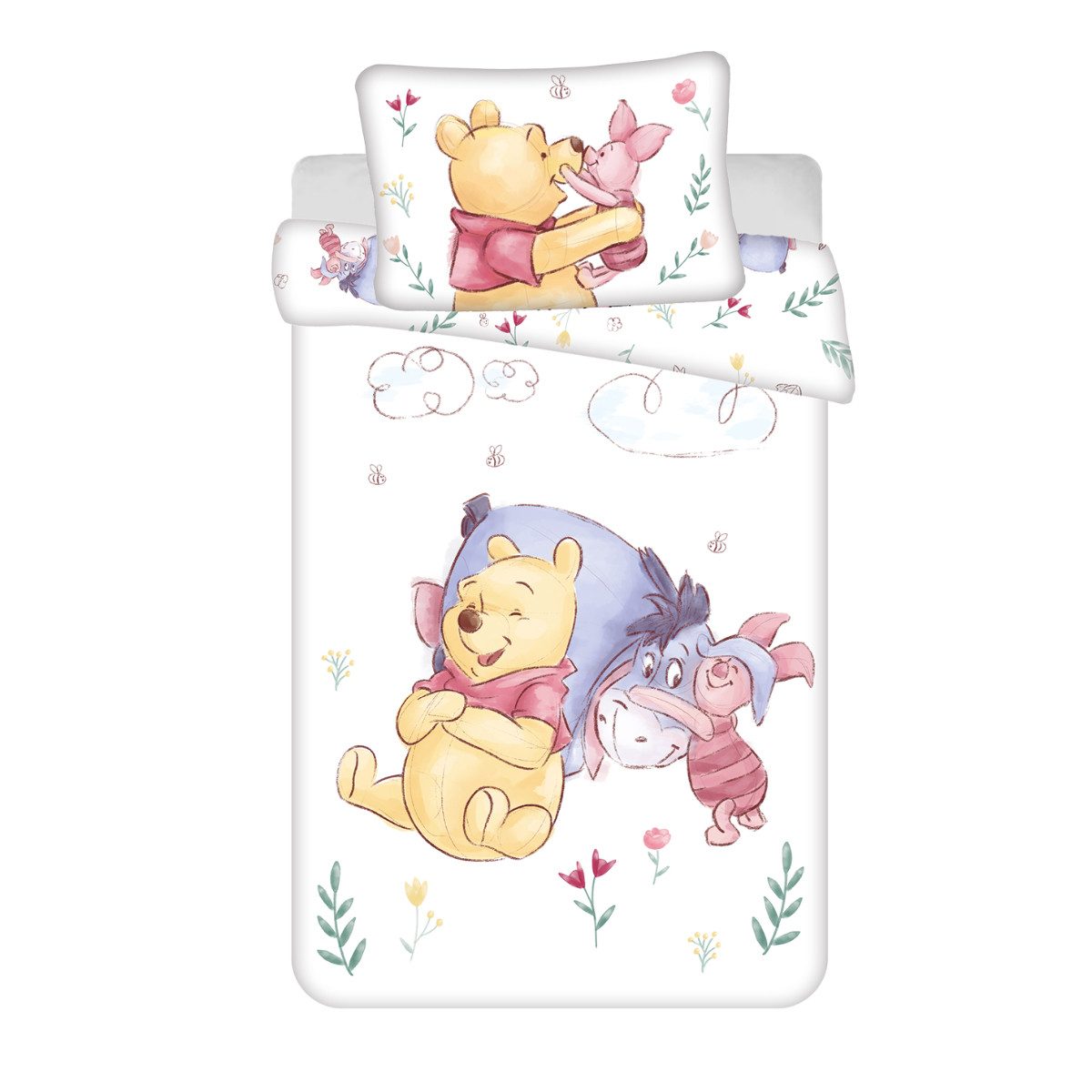 Disney Winnie Puuh Babybettwäsche Set 100 x 135 cm Baumwolle mit Reißverschluss, Baumwolle