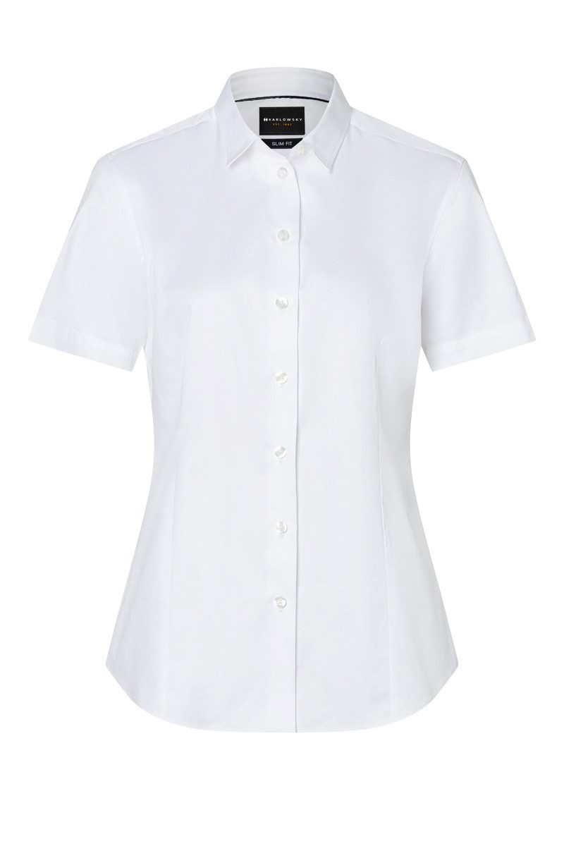 Kurzarmbluse KARLOWSKY Damen Bluse ACTIVE-STRETCH Kurzarm Kent Slim-Fit Weiß