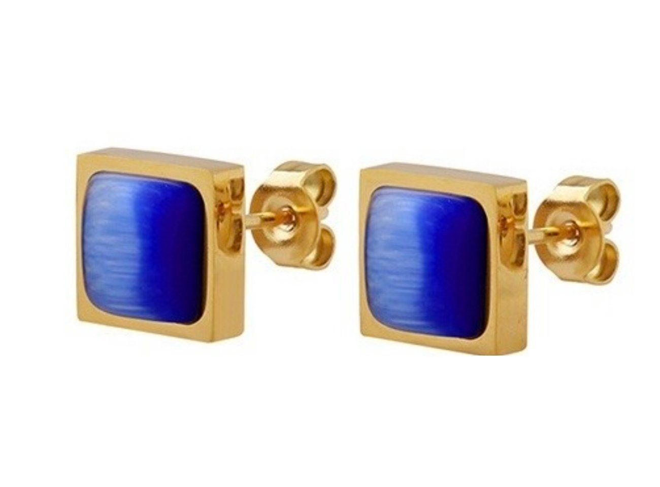 KARISMA SCHMUCK Paar Ohrstecker Damen Edelstahl 18 Karat Vergoldet Blaue Ohrringe Ohrring ESS304 Frauenschmuck mehr