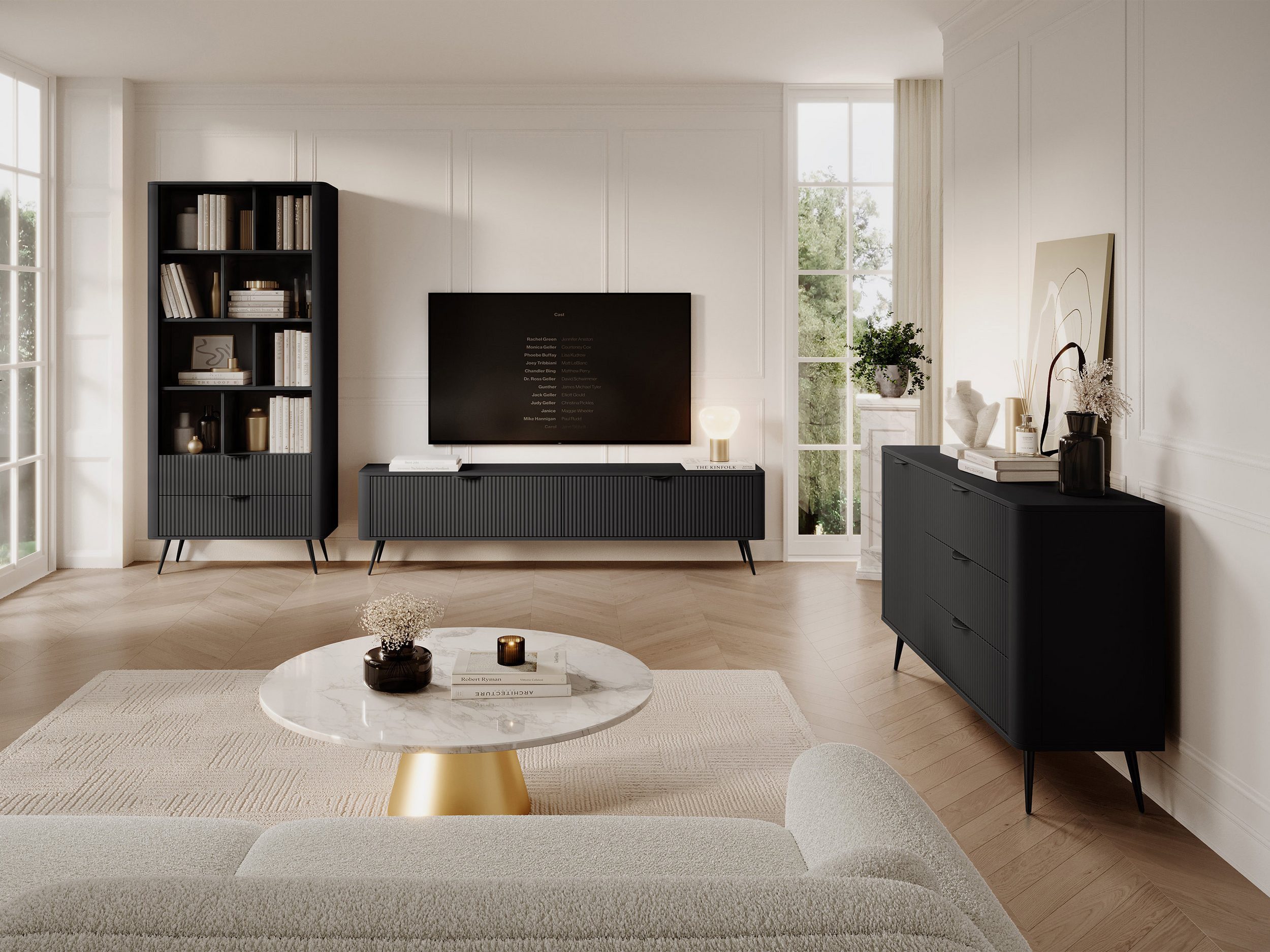Compleo Wohnzimmer-Set (TV-Schrank, Kommode, Regal) Glamour-Design günstig online kaufen
