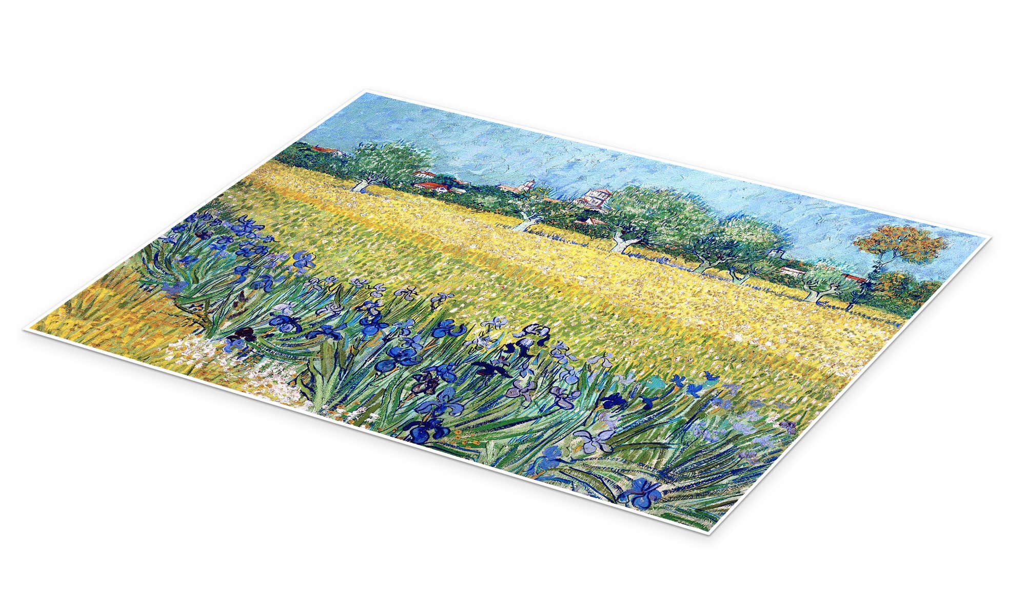 Posterlounge Wandbild Arles mit Irisblüten im Vordergrund, Vincent van Gogh, erhältlich als Poster, Leinwandbild, Wandsticker oder Acrylglasbild