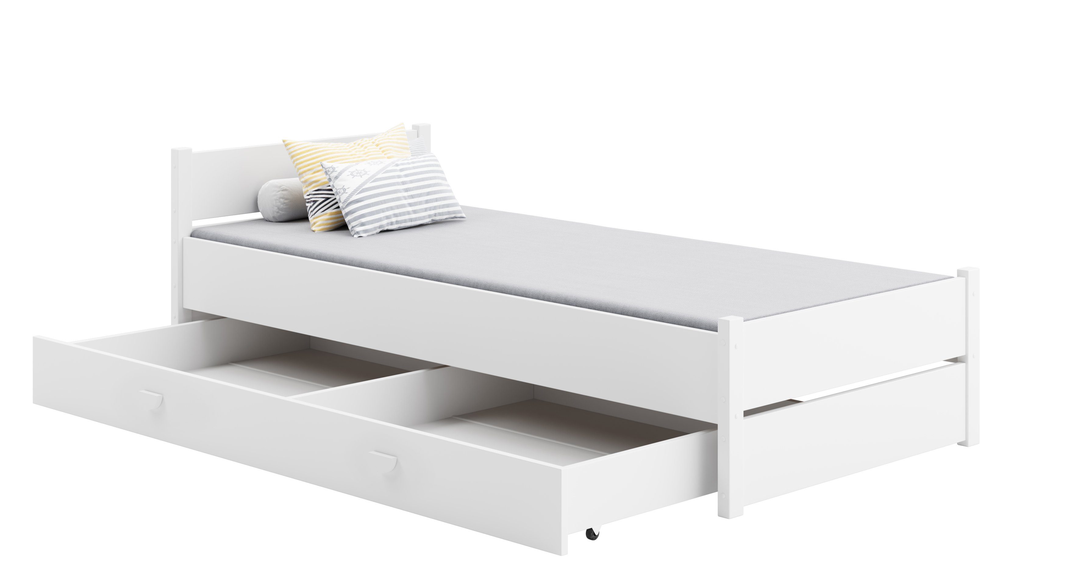 Home Collective Gästebett 90x200 cm Bett mit Schublade & Lattenrost in weiß  200 x 90 MDF-Holz