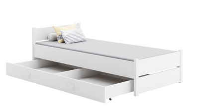Home Collective Gästebett 90x200 cm Bett mit Schublade & Lattenrost in weiß 200 x 90 MDF-Holz